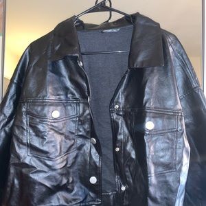 Black cropped leather jacket